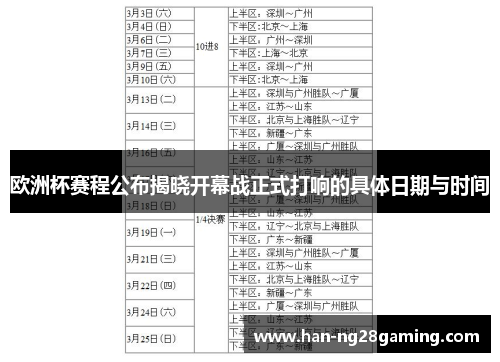 欧洲杯赛程公布揭晓开幕战正式打响的具体日期与时间