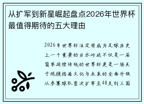 从扩军到新星崛起盘点2026年世界杯最值得期待的五大理由
