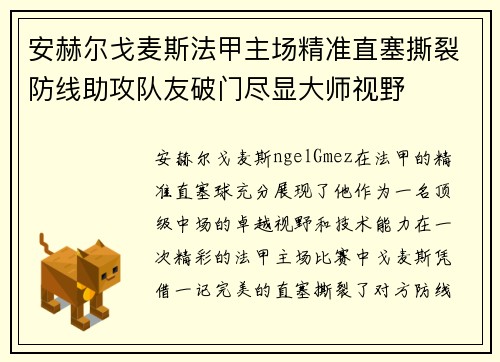 安赫尔戈麦斯法甲主场精准直塞撕裂防线助攻队友破门尽显大师视野